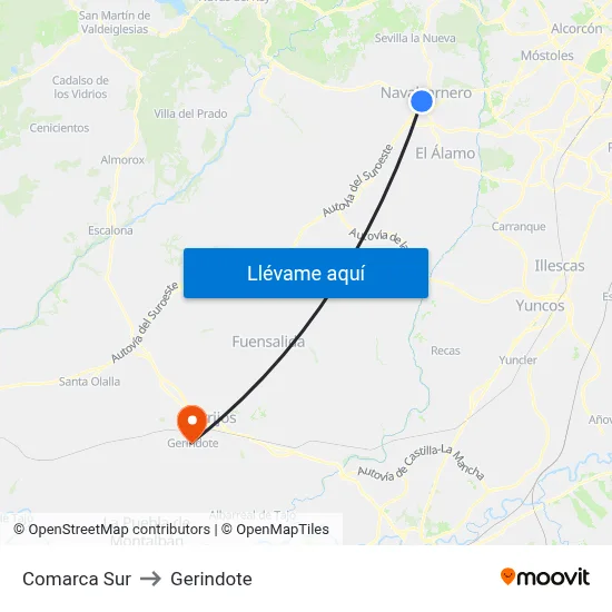 Comarca Sur to Gerindote map