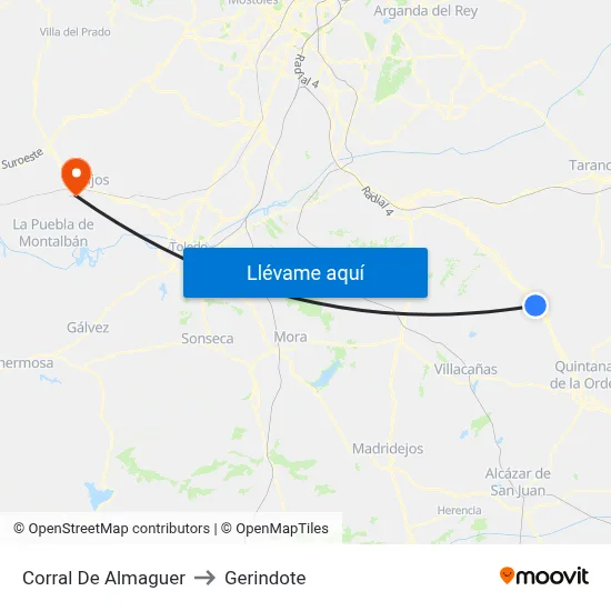 Corral De Almaguer to Gerindote map