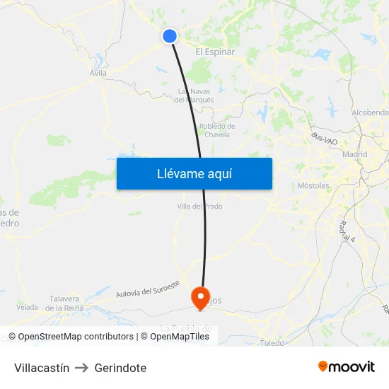 Villacastín to Gerindote map