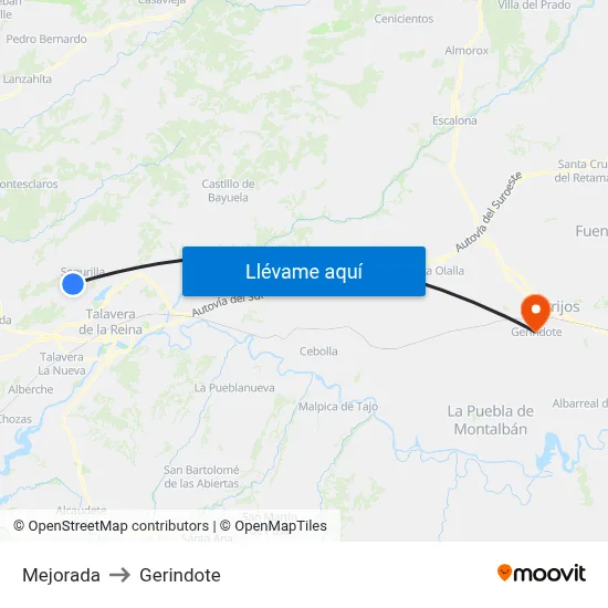 Mejorada to Gerindote map