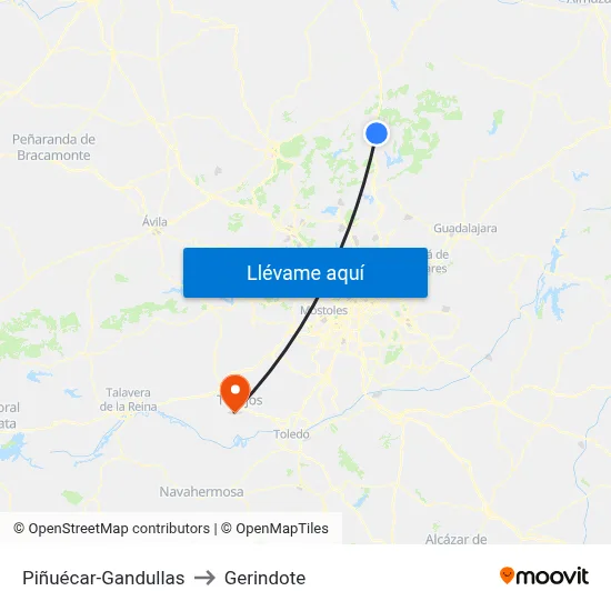 Piñuécar-Gandullas to Gerindote map