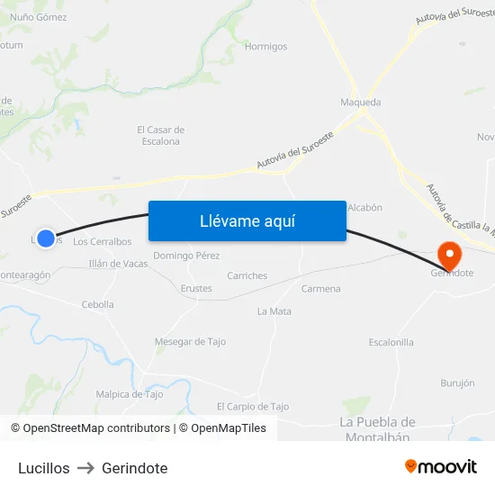 Lucillos to Gerindote map