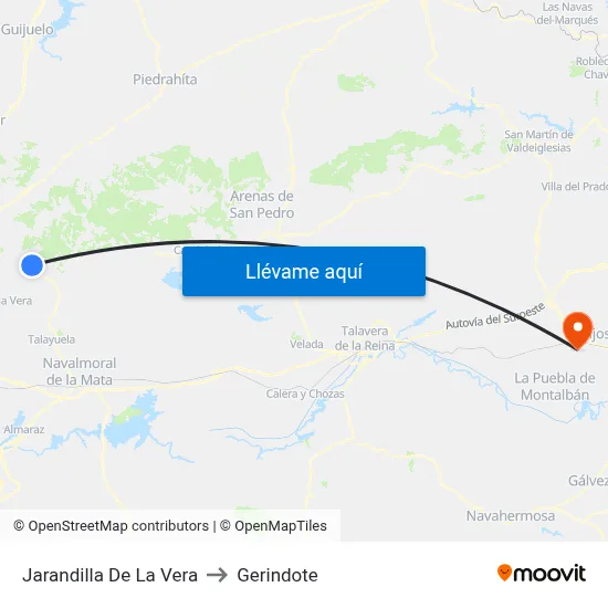 Jarandilla De La Vera to Gerindote map
