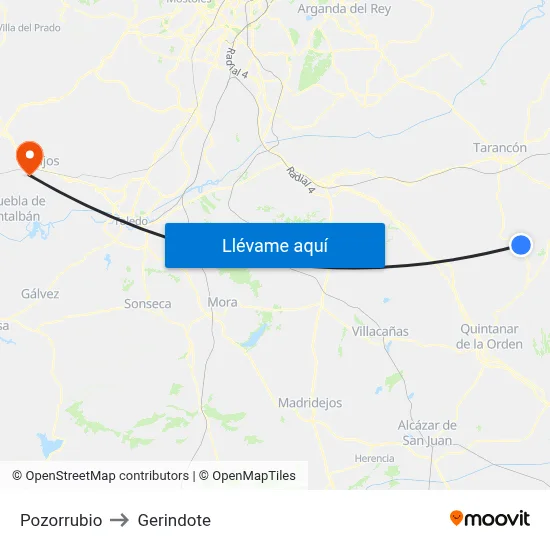 Pozorrubio to Gerindote map