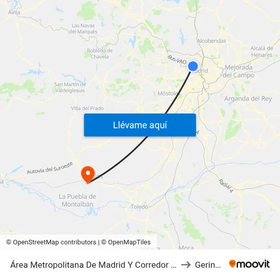 Área Metropolitana De Madrid Y Corredor Del Henares to Gerindote map