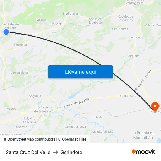 Santa Cruz Del Valle to Gerindote map