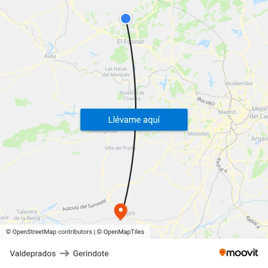 Valdeprados to Gerindote map