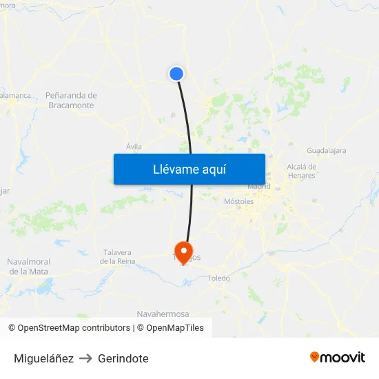 Migueláñez to Gerindote map