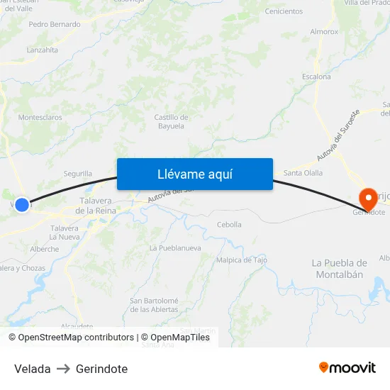 Velada to Gerindote map