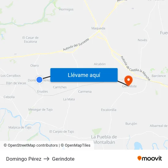 Domingo Pérez to Gerindote map