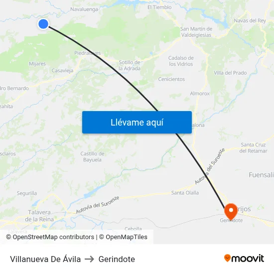 Villanueva De Ávila to Gerindote map