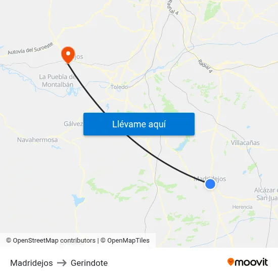 Madridejos to Gerindote map