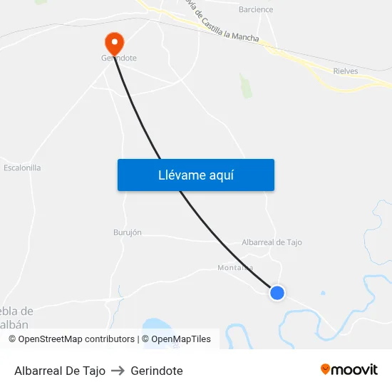 Albarreal De Tajo to Gerindote map