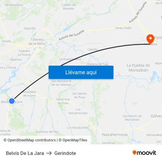 Belvís De La Jara to Gerindote map