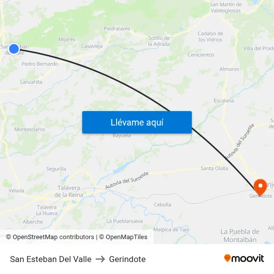 San Esteban Del Valle to Gerindote map