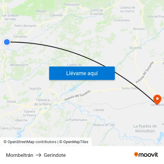 Mombeltrán to Gerindote map