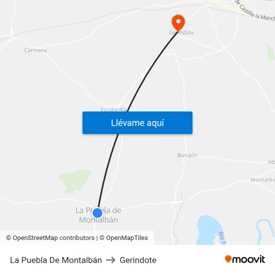 La Puebla De Montalbán to Gerindote map