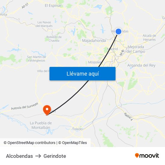 Alcobendas to Gerindote map