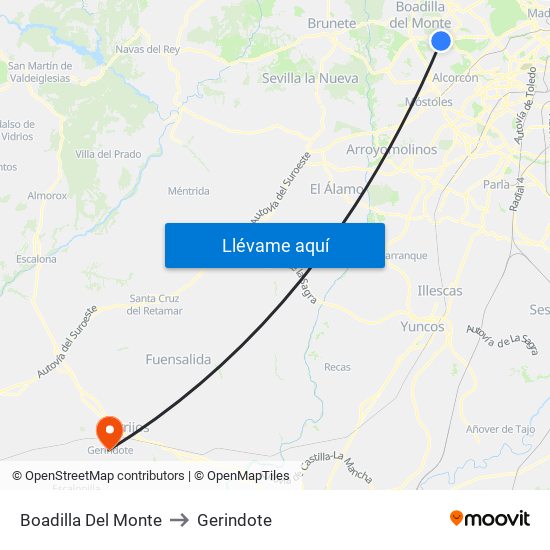 Boadilla Del Monte to Gerindote map