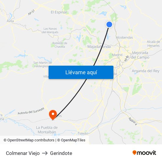 Colmenar Viejo to Gerindote map