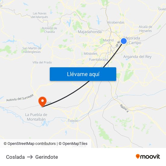 Coslada to Gerindote map