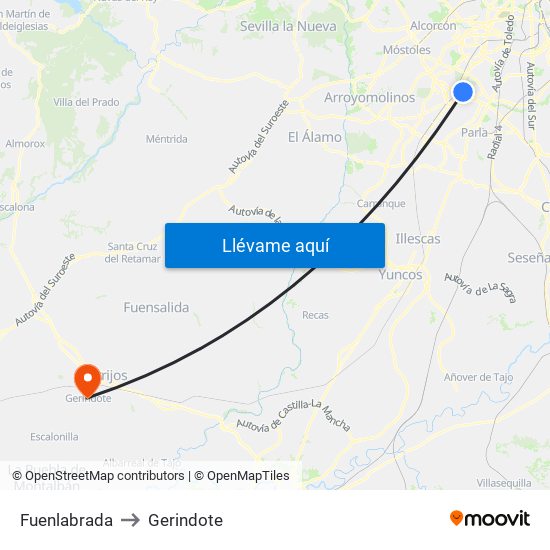 Fuenlabrada to Gerindote map