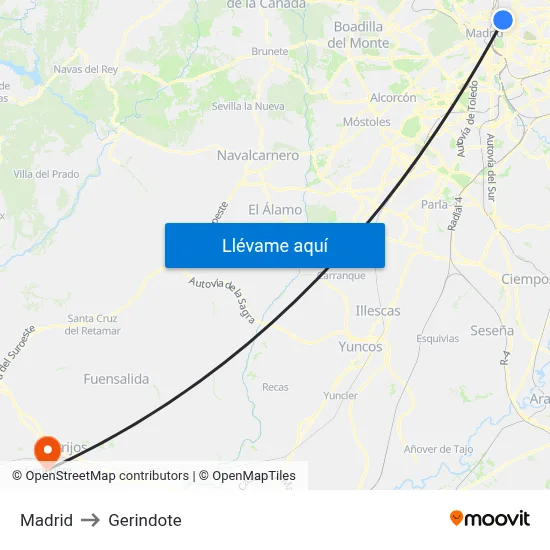 Madrid to Gerindote map