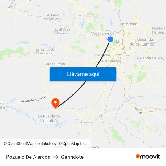 Pozuelo De Alarcón to Gerindote map