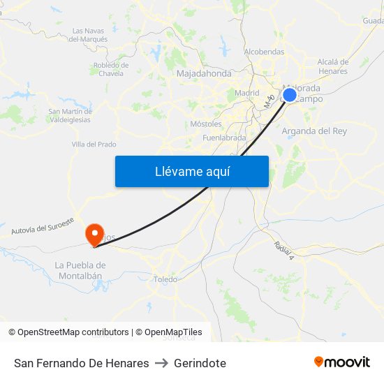 San Fernando De Henares to Gerindote map