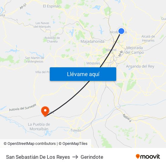 San Sebastián De Los Reyes to Gerindote map