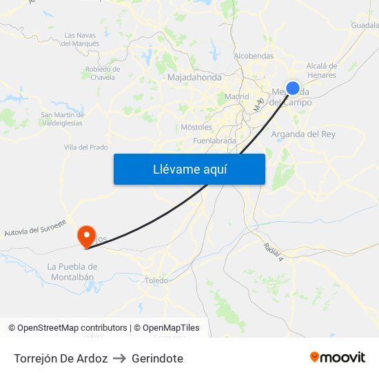 Torrejón De Ardoz to Gerindote map