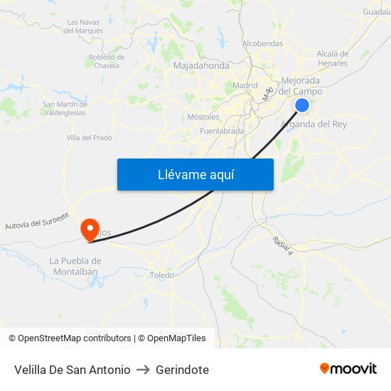 Velilla De San Antonio to Gerindote map