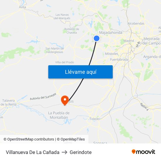 Villanueva De La Cañada to Gerindote map