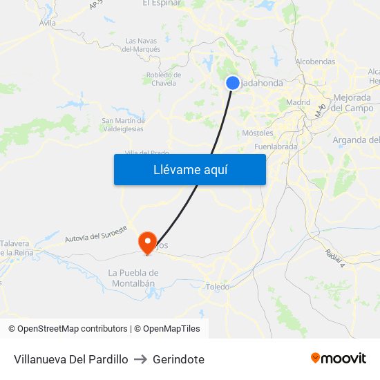 Villanueva Del Pardillo to Gerindote map