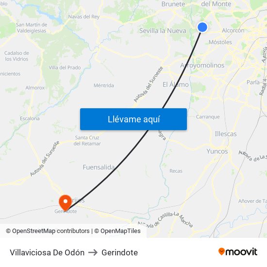 Villaviciosa De Odón to Gerindote map