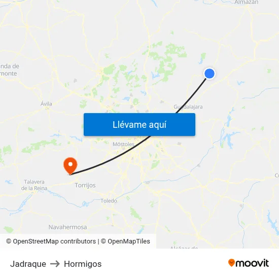 Jadraque to Hormigos map