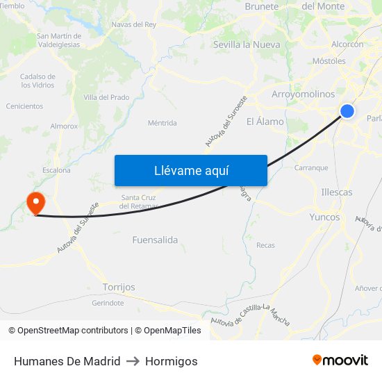 Humanes De Madrid to Hormigos map