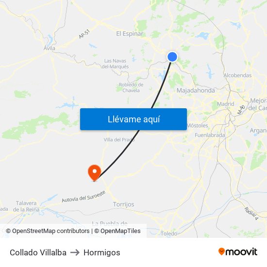 Collado Villalba to Hormigos map