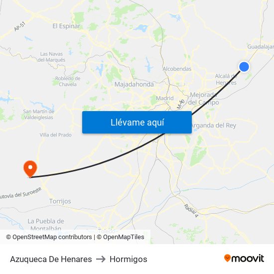 Azuqueca De Henares to Hormigos map