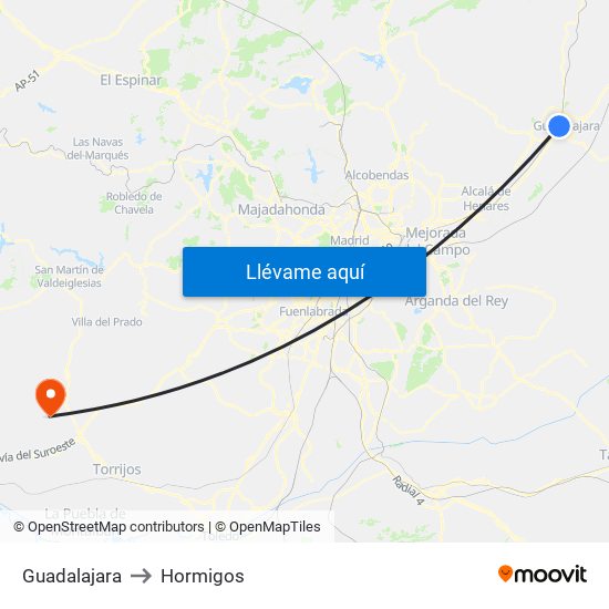 Guadalajara to Hormigos map
