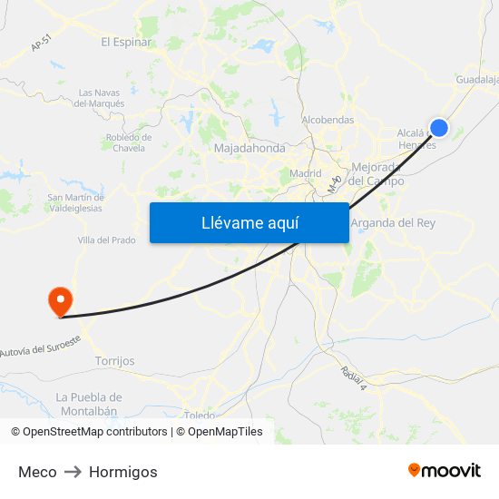 Meco to Hormigos map