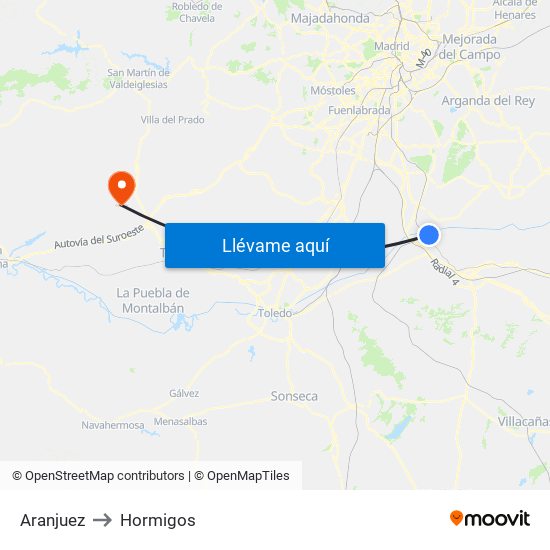 Aranjuez to Hormigos map