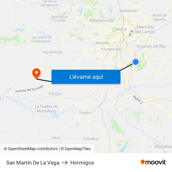 San Martín De La Vega to Hormigos map