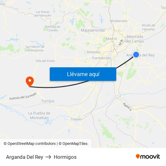 Arganda Del Rey to Hormigos map