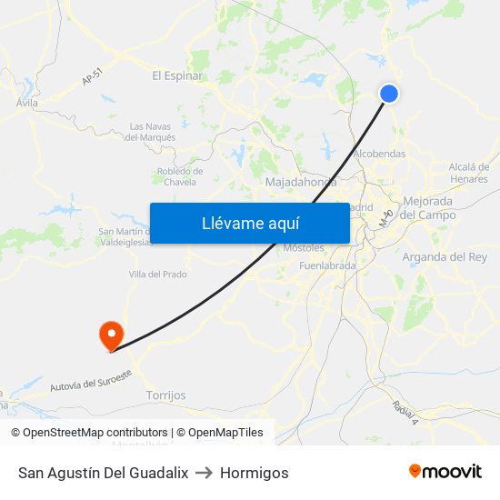 San Agustín Del Guadalix to Hormigos map