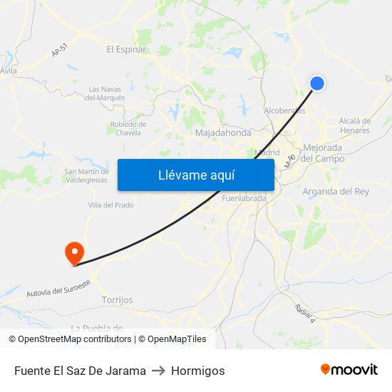 Fuente El Saz De Jarama to Hormigos map