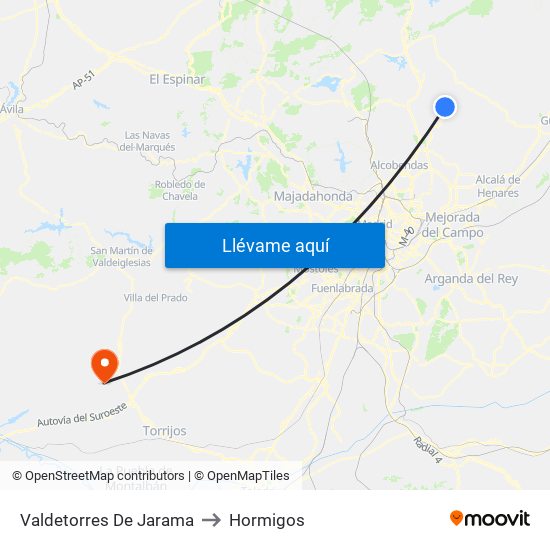 Valdetorres De Jarama to Hormigos map