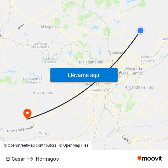 El Casar to Hormigos map