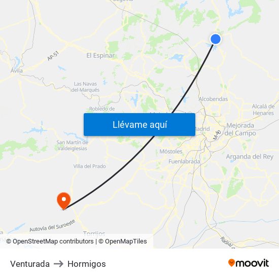 Venturada to Hormigos map