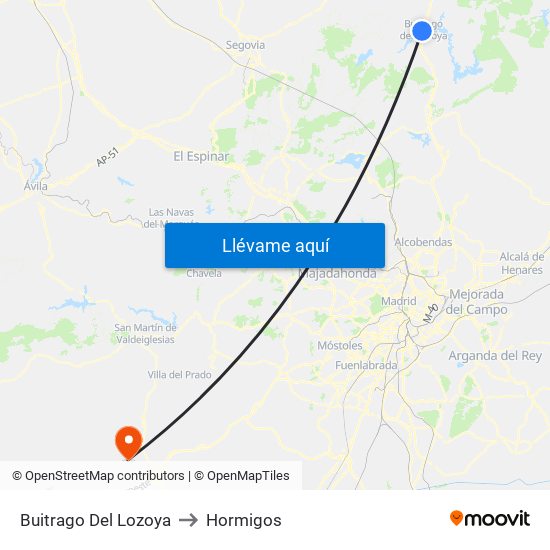 Buitrago Del Lozoya to Hormigos map